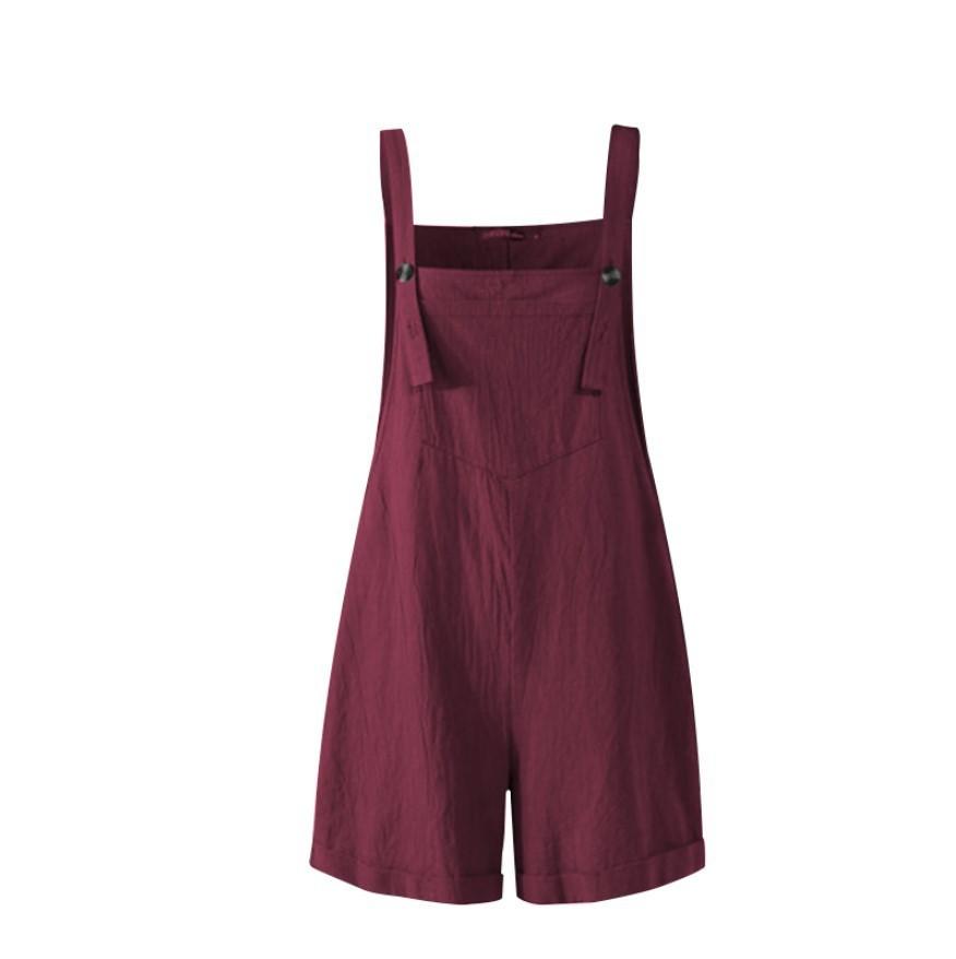 Women Jumpsuit Loose Style Overalls Solid Color Square Collar Playsuits Sleeveless Rompers Summer Casual Clothes