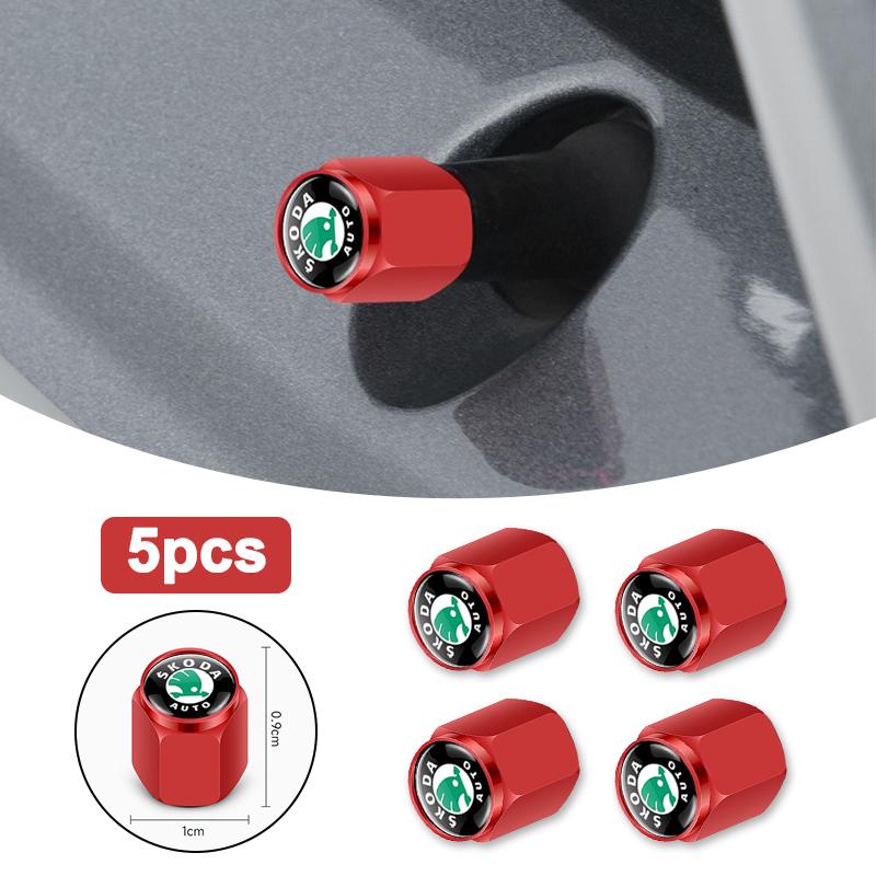 5pcs Metal Car Tire Wheel Theftproof Cap Air Valve Stem Dust Waterproof Cover For Skoda Fabia Superb Rapid Yeti Karoq Vision MK3 VR6