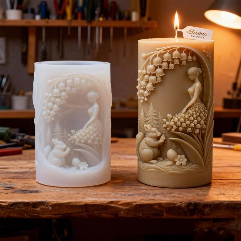 Floral Maiden Cylinder Silicone Candle Mould Food Grade Silicone For Making Candle Soap Chocolate Easter Decoration