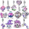 Подходит для оригинального браслета Медь Бабочка Цветы Куб Фиолетовые Шармы Подвески Для Женщин Изготовление Ювелирных Изделий Подарок