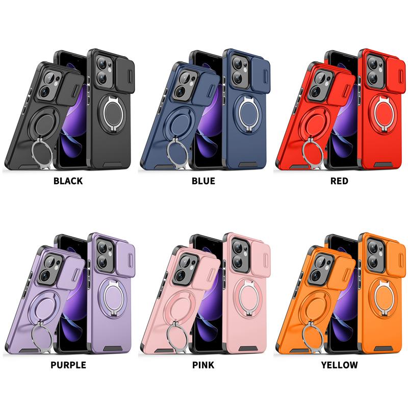 Чехол для OPPO Reno 13F 4G, 5G ELVEV Магнитный Ударопрочный Жесткий ПК + Мягкий ТПУ с Вращающимся Кольцом-Подставкой Чехол для Телефона