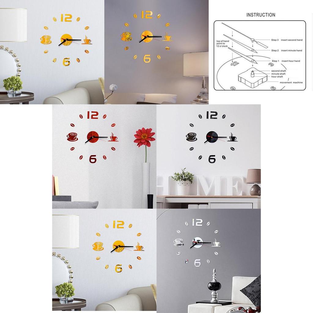 Элегантные 3D DIY Наклейки на стену в виде акрилового зеркала в форме кофейной чашки с часами для домашнего декора, наклейки-муралы