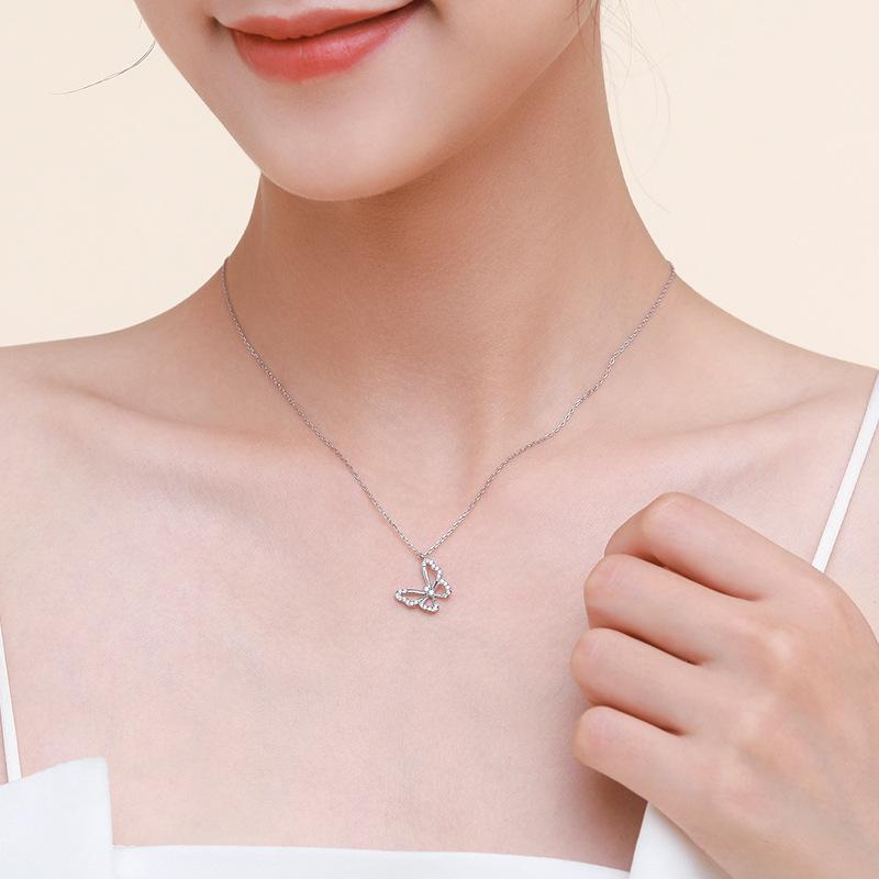 Tancise S925 Sterling Silver Luxury Butterfly Necklace Simple Pendant Necklace Temperament Clavicle Chain.