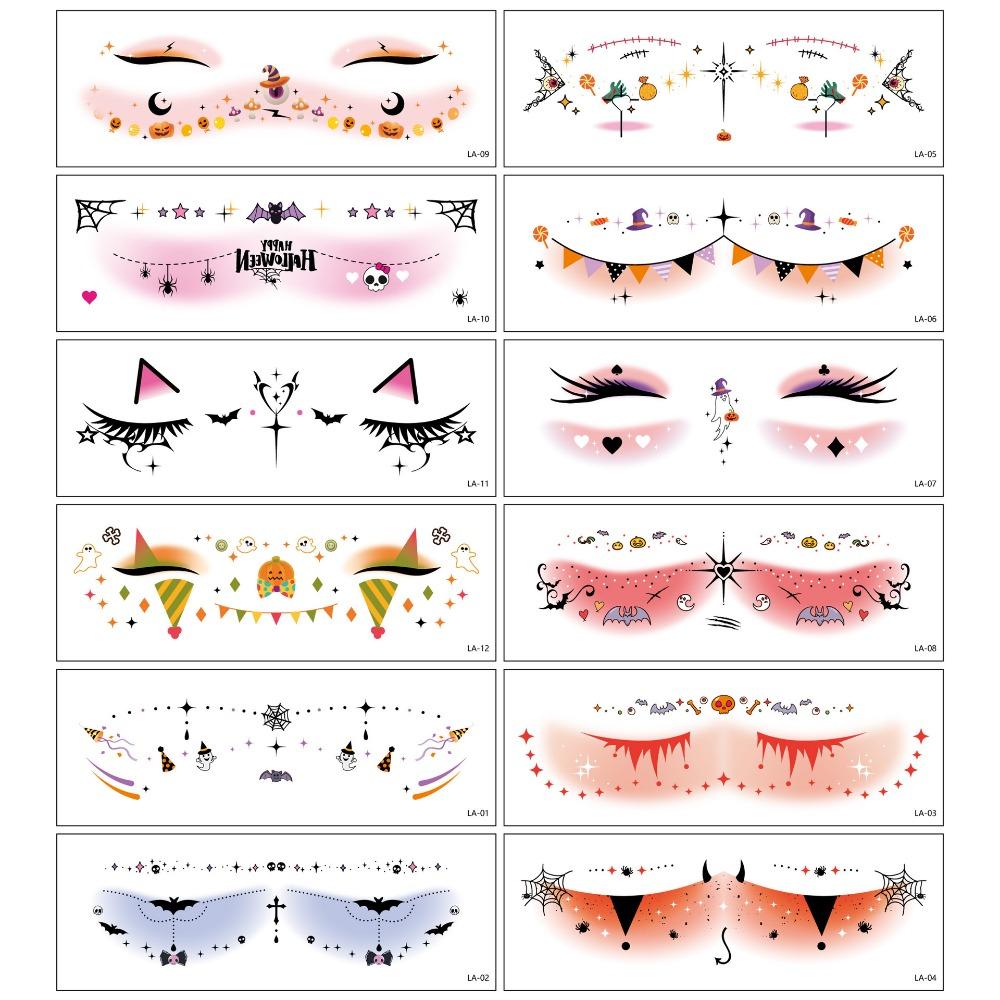 12 шт. Водонепроницаемые татуировки на лицо на Хэллоуин, Портативные наклейки на лицо летучая мышь на Хэллоуин, Усиление атмосферы