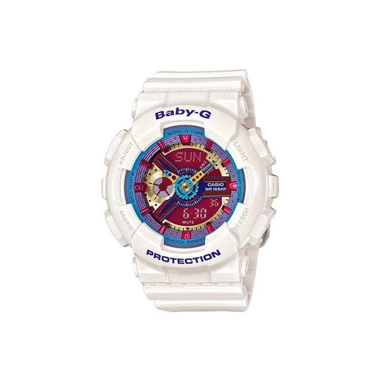 Casio Серия Baby-G Модные Цветовые Блоки Водонепроницаемые Двойной Дисплей Кварцевый Механизм Ремешок из Смолы Часы Женские Красные BA-112-7A