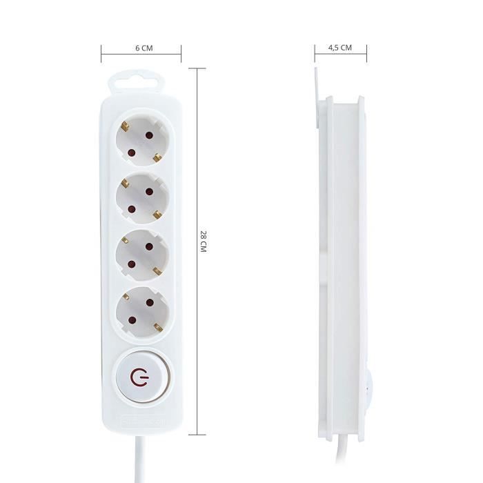 Tm Electron Multiprise 4 Prises Avec Interrupteur, Blanc - TMUAD204WH