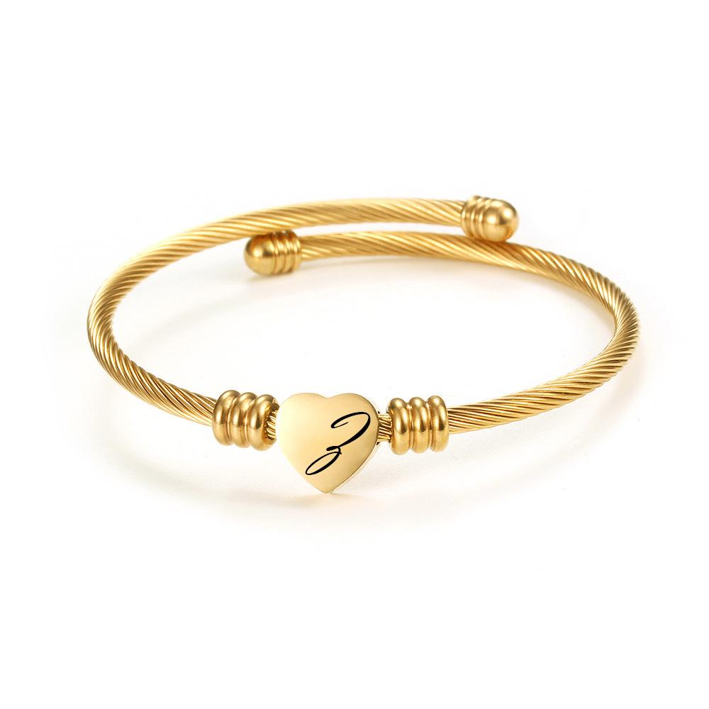 Titanium Steel English Alphabet Heart Bracelet with Simple Design