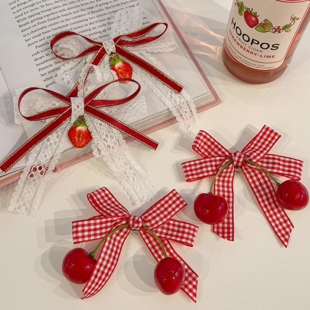 1 пара заколок для волос, головные уборы, боковые челки, заколки, красная вишня, клубника, боковые заколки, заколки-банты для девочек