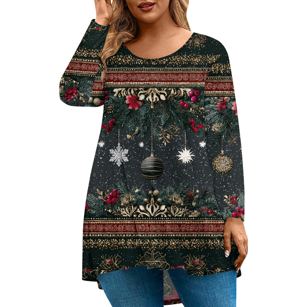 Women's Fashionable Casual Long Sleeved Plus Size  Print Top Plus Size Floral Print Top