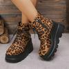 2025 Ladies Shoes Large Size Ankle Women's Boots High Heel Modern Boots Women Leopard Side Zip Front Lace-up Wedge Female Shoes