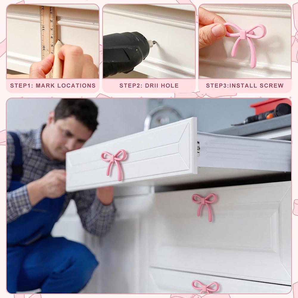 Small Size Pink Bow Cabinet Pulls Drawer Handle Zinc Alloy Metal Pulls for Dressing Table Small Cabinets DIY