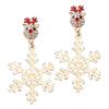 2x Christmas Elk Snowflake Earrings Xmas Costume Accessories Fashion Rhinestone Jewelry for