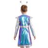 Cute Alien Cosplay Costume for Girls 2Pcs Set, Halloween Outer Space Dress with Hair Hoop, Performance Party Outfit