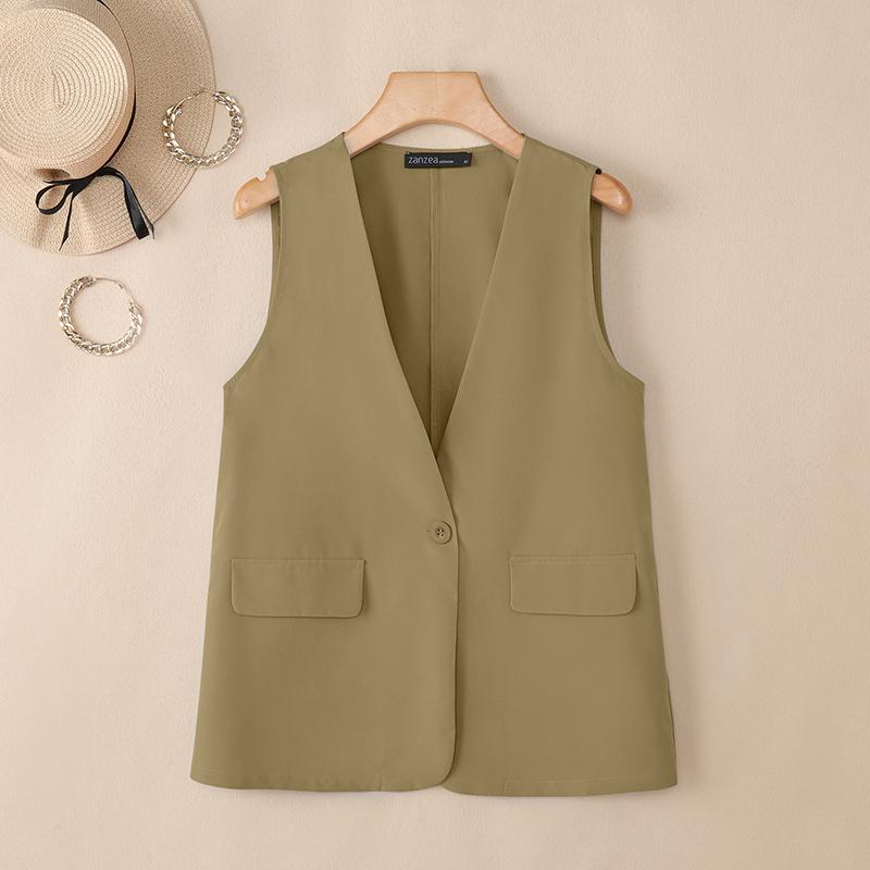 ZANZEA Женский летний повседневный жилет без рукавов с V-образным вырезом, однотонный