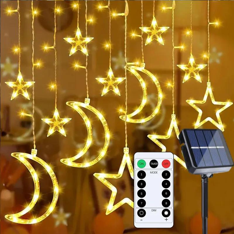 Powered Solar Star Moon String Light Remote Control Outdoor Garden Lamp Christmas Garland LED Fairy Light for Home Decoration