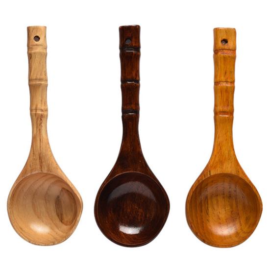 Japanese Style Hand Carved Heat-Resistant Wooden Spoon Bamboo Long Handle Rice Spoon Kitchen Tools