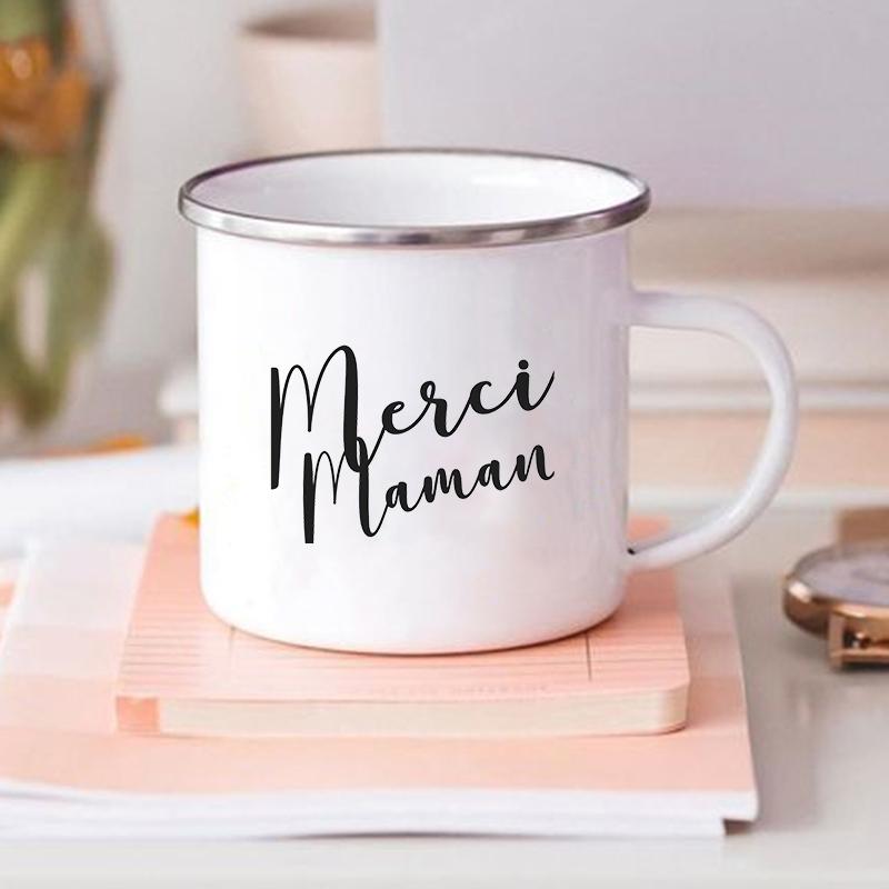 French Flower Maman Printed Mugs Enamel Mug Creative Coffee Cups Drinks Water Milk Cup Home Handle Drinkware Best Mother Gifts