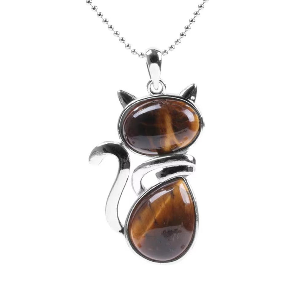 Pink Purple Stone Pendant Cute Shape Cat Jewelry Necklaces Daily Wear Cat Necklaces  Women Girl