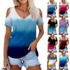 Женская летняя модная повседневная футболка с градиентным принтом без бретелек с v-образным вырезом и коротким рукавом, топ