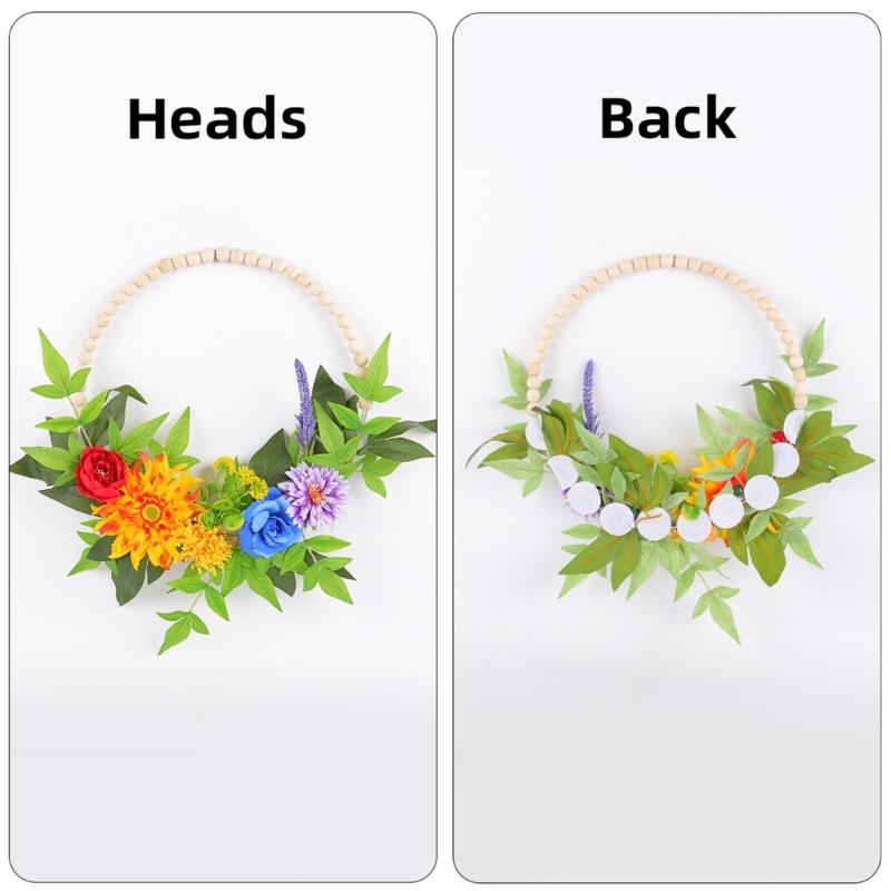 Spring Wreath for Front Door Farmhouses, Wood Bead Wreath with Artificial Flower Leaf, Spring Summer Wreath for Wedding