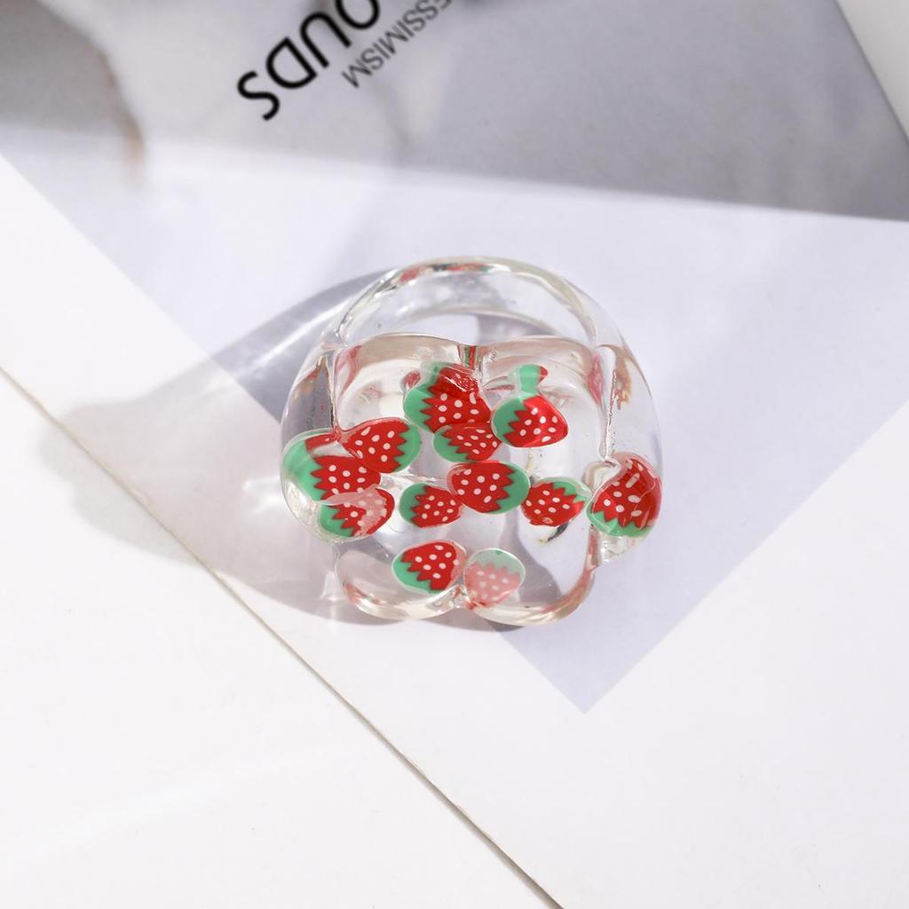 Кольцо из смолы, прозрачное кольцо с фруктами, модное кольцо ручной работы, милое женское дизайнерское стильное кольцо