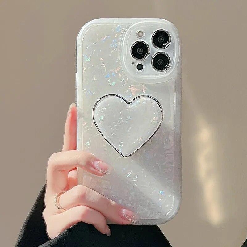 Блестящий чехол-держатель в виде ракушки мечты с сердечком для iPhone 15 14 13 12 11 Pro Max 7 8 Plus XS X XR SE Mini, мягкий чехол-бампер