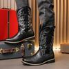 2024 Western Cowboy Boots Men's Large 46 Round Toe Zipper Long Barrel High Barrel Vintage Retro Leather Boots Knight Work Shoes 2024