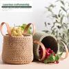 Вязаная корзина из хлопковой веревки с кожаными ручками для хранения, косметики и креативных цветочных композиций.