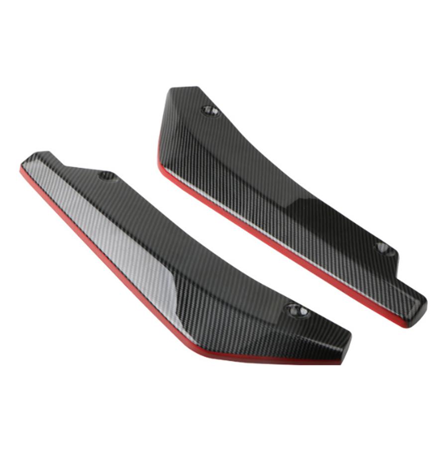 Pair Car Rear Bumper Lip Wrap Angle Splitter Diffuser Carbon Fiber Look+Red Line