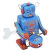 Clockwork Drumming Robot Toy Tinplate Retro Hand Made Drum Wind Up Robot for Kids Adult Collection