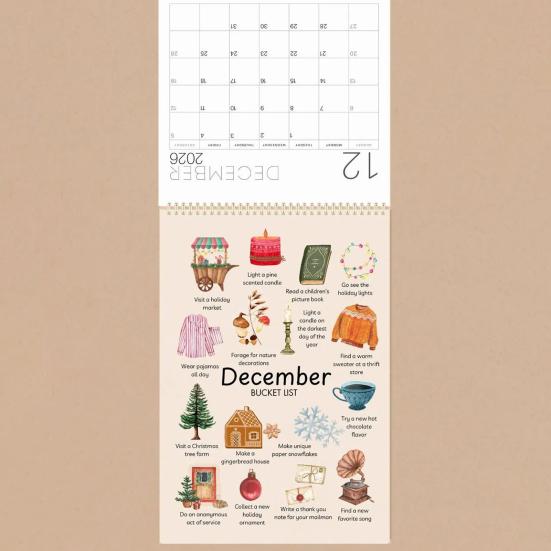 2026 Bucket List Calendar 12 Monthly Bucket List Wall Calendar Spiral Bound Art Planner