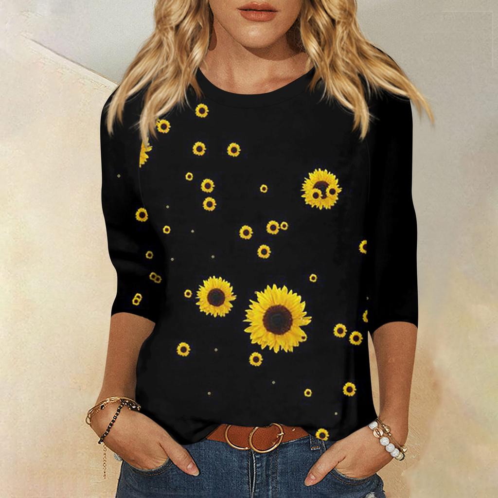 Women's Fashion Casual Printed 3/4 Raglan Sleeve Round Neck Top