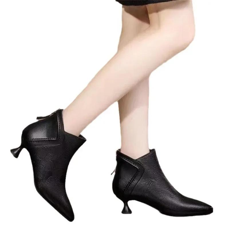 Модные женские сапоги с острым носком, украшенные резными цветами, на каблуках, на молнии, дизайнерские женские сапоги на каблуках в стиле вестерн, удобные туфли-лодочки в стиле ретро Botas Mujer