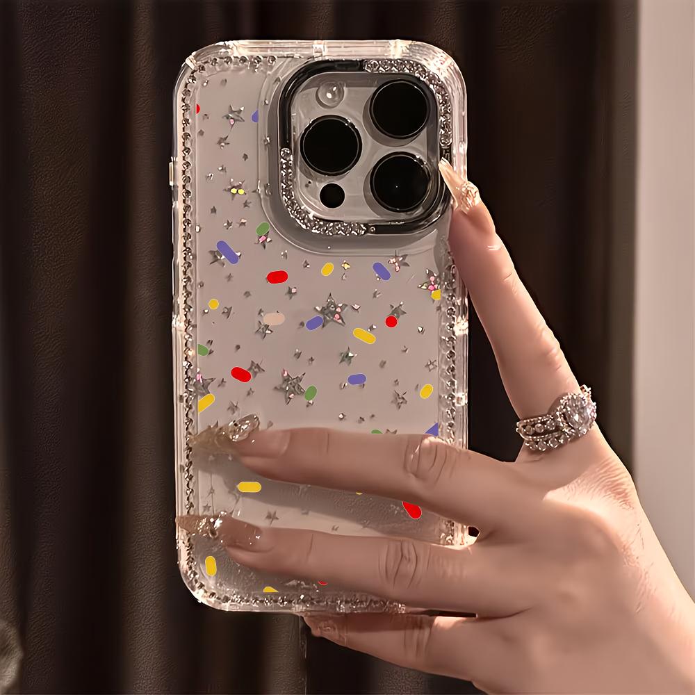 Чехол для телефона с принтом в горошек и стразами, подходит для iPhone 17 16 15 14 13 12 11 Pro/Max/Plus, противоударная задняя крышка