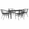 5 Piece Outdoor Dining Set with Cushions Black Poly Rattan Glass Table