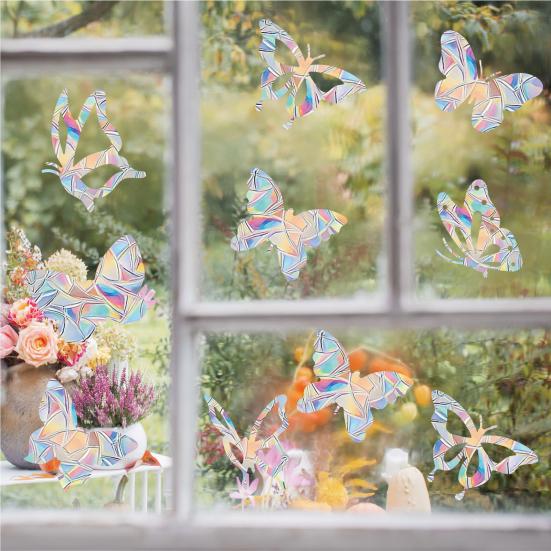 2 Sheets Rainbow Window Clings to Prevent Bird Strikes Decorative Prism Static Decals Butterfly Flower Heart Star Moon Shape Anti-Collision Stickers