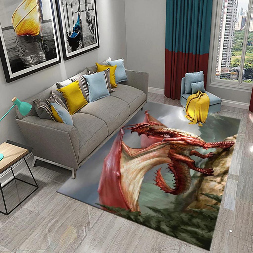 3D Красочный ковер с узором дракона Кухня Ванная комната Гостиная Детская спальня Прихожая Нескользящий Впитывающий Модный ковер для домашнего декора