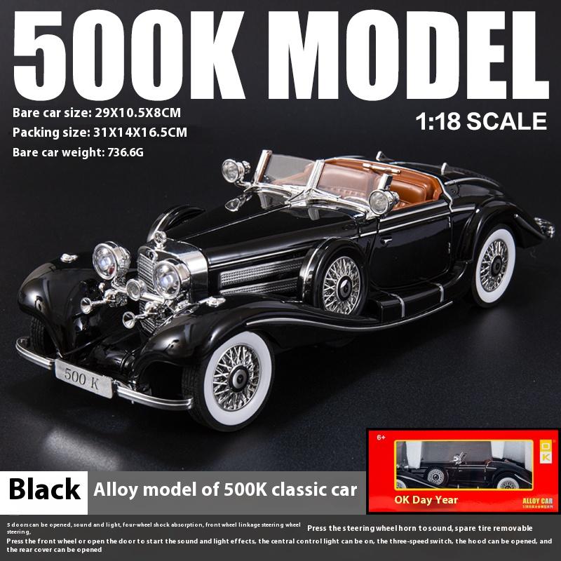 1/18 Ретро-автомобиль Benz 500K, Модель автомобиля из сплава, Имитация звука и света, Винтажный автомобиль, Детские игрушки, Коллекция подарков для мальчиков, Украшения