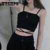 Women Cross Strap Tank Crop Tank Tops Summer Underwear Bras Off Shoulder Bralette Solid Black
