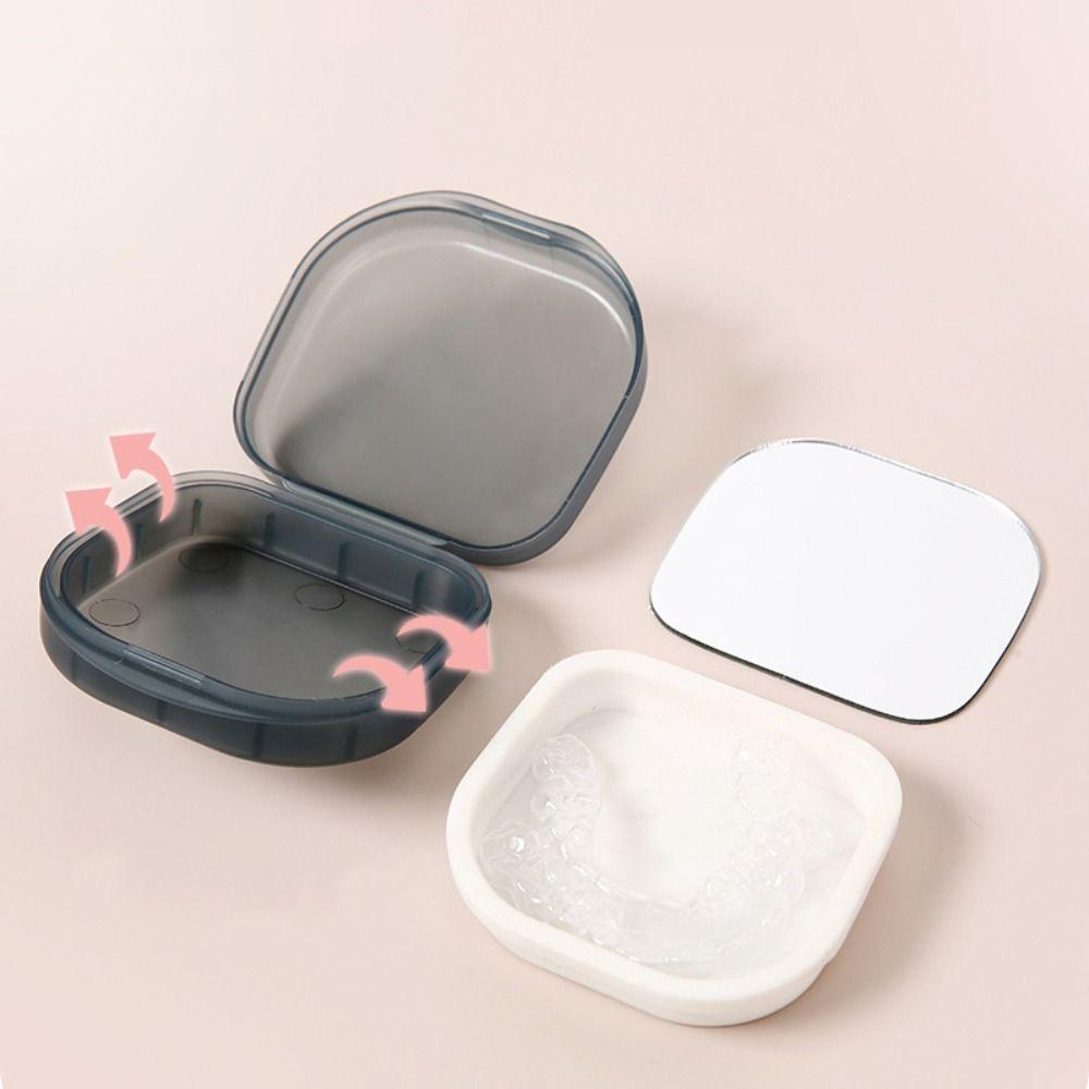 Portable Braces Box With Mirror Mouthguard Case Travel Denture Storage Box
