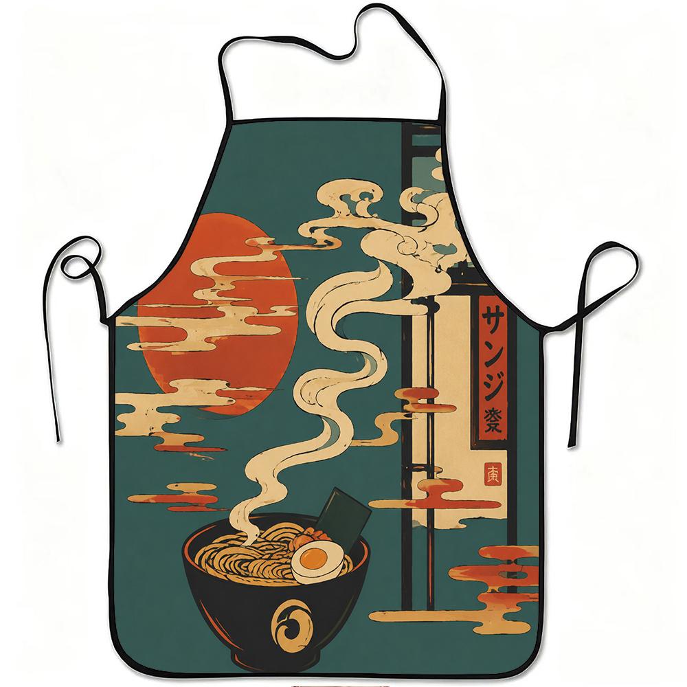 1pc Japanese Ramen Bowl & Red Sun Apron with Adjustable Waistband - Durable Polyester Bib Suitable for Cooking, Gardening, Orchard Picking, Christmas,
