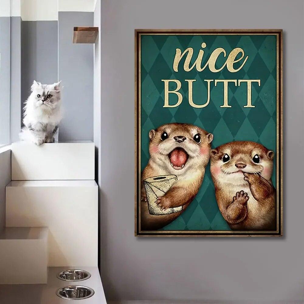 Милые выдры, красивый постер на холсте, принты на туалетной бумаге, забавный декор для ванной комнаты, декор для туалета, настенная художественная живопись