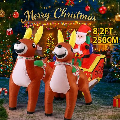 8.2FT Светодиодная Подсветка Надувной Санта Клаус на Оленях Сани Игрушка Украшение для Вечеринки во Дворе Домашние Украшения Принадлежности Рождественские Подарки