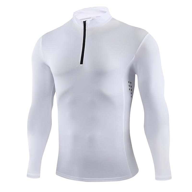 Long Sleeved T-shirt Men's Stand Up Collar Zipper Top New Thin Outdoor Fitness Sports Casual Elastic Slim Fit Base Shirt