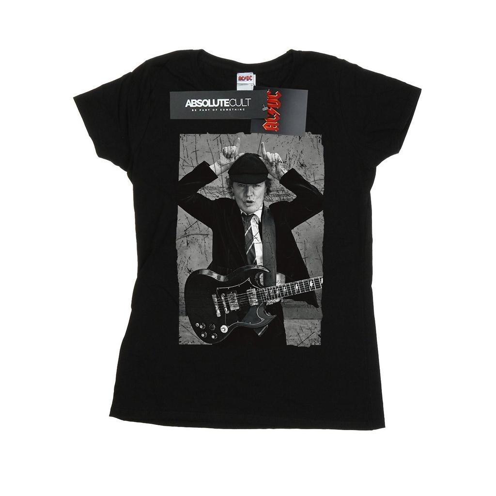 AC/DC Womens/Ladies Angus Young Distressed Photo Cotton T-Shirt