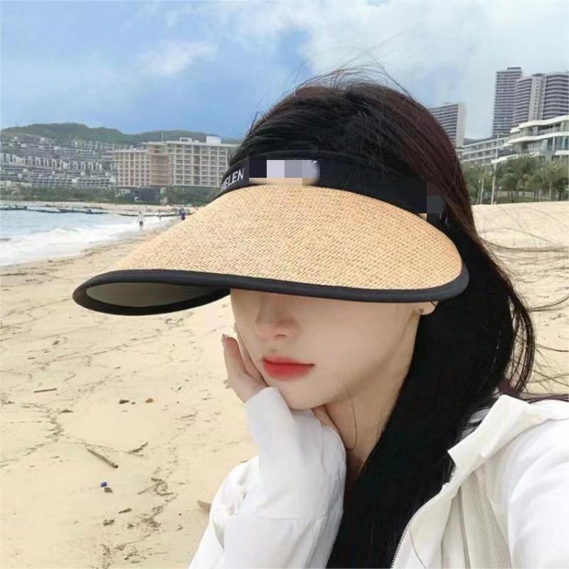 Летняя Новая Корейская Версия Шляпа от Солнца Виниловая Шляпа с Пустым Верхом Шляпа от Солнца Закрывающая Лицо Маленькая Шляпа от Солнца Модная Универсальная Женская Соломенная Шляпа