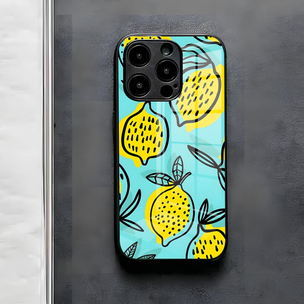 Фруктовый чехол-лимон для iPhone 17 Air 16 E Pro Max 15 14 13 Mini 12 Pro 11 Max Plus Черная стеклянная крышка