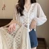 2023 Autumn French Hollow Flower V-Neck Chiffon Long-Sleeve Sun Protection Top