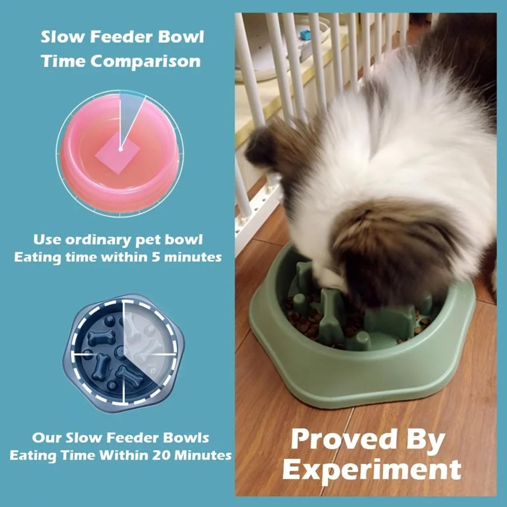 New Large Capacity Slow Feeder Pet Bowl for Dog and Cat - Anti Slip, Non-choking Design for Anxiety Relief - Slow Food Feeding P