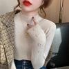 Autumn and Winter Female Sweaters Soft Warm Bottoming Tops Women Half High Neck Knitted Sweater Long Sleeve Button Turtleneck Slim Pullovers